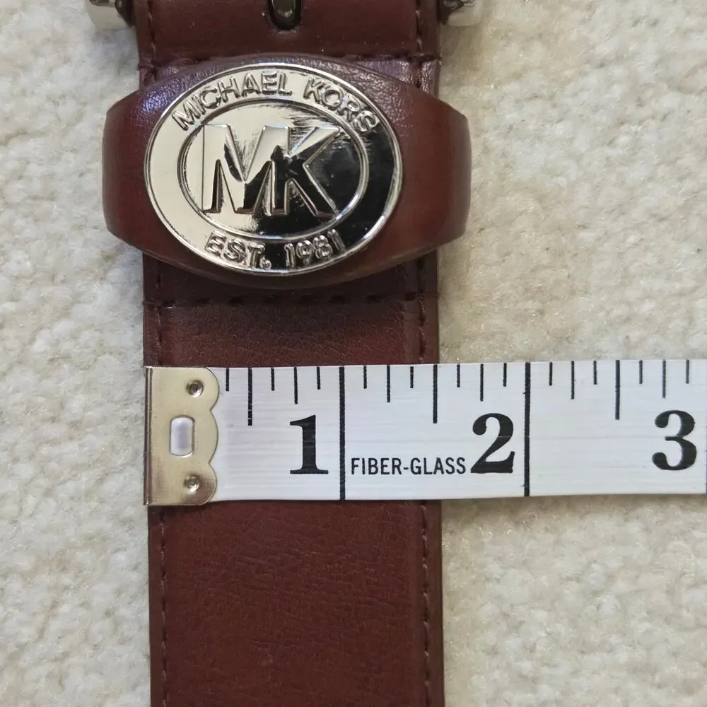 NWOT Michael Kors Women's Small Genuine Leather Belt Brown Silver-Tone